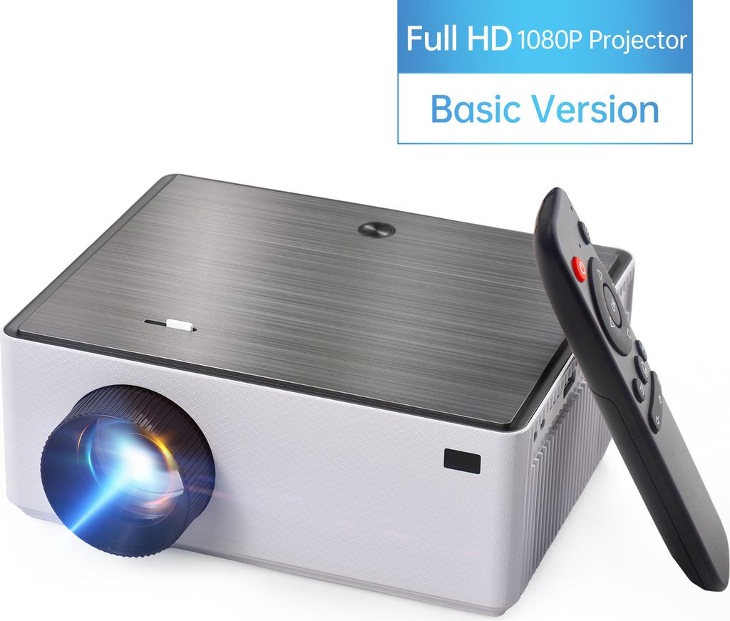 Tragbarer Projektor, 1080P-Filmprojektoren, 30.000 Stunden Lampenlebensdauer, 150-Zoll-Anzeigetechnik, integrierter Dual-Lautsprecher mit Fernbedie...