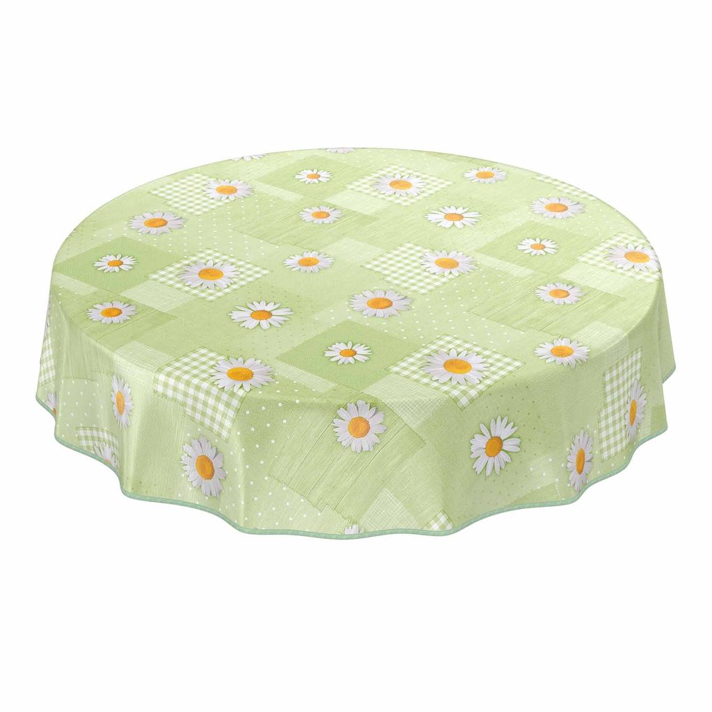Tischdecke Wachstuch Blumen Grün Robust Wasserabweisend Rund 120 cm