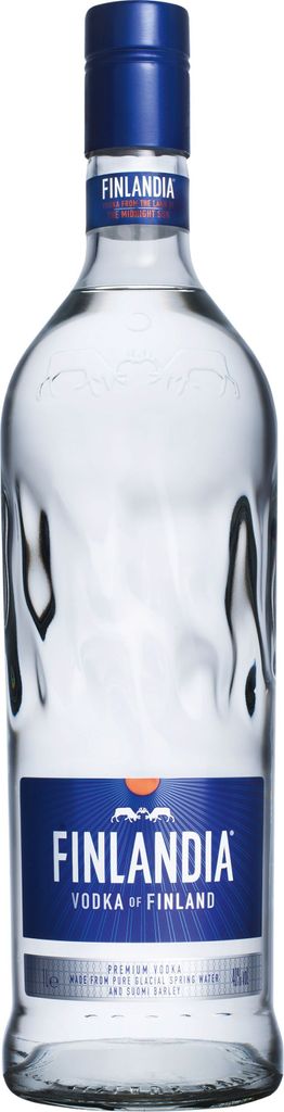 A clear, well-lit studio shot of a bottle of Finlandia Vodka.