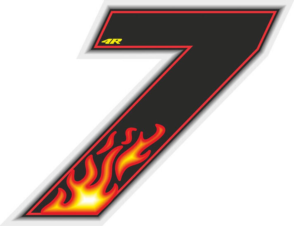 Sticker Rennnummer für Motorrad "7" Flames 27 x 37 mm