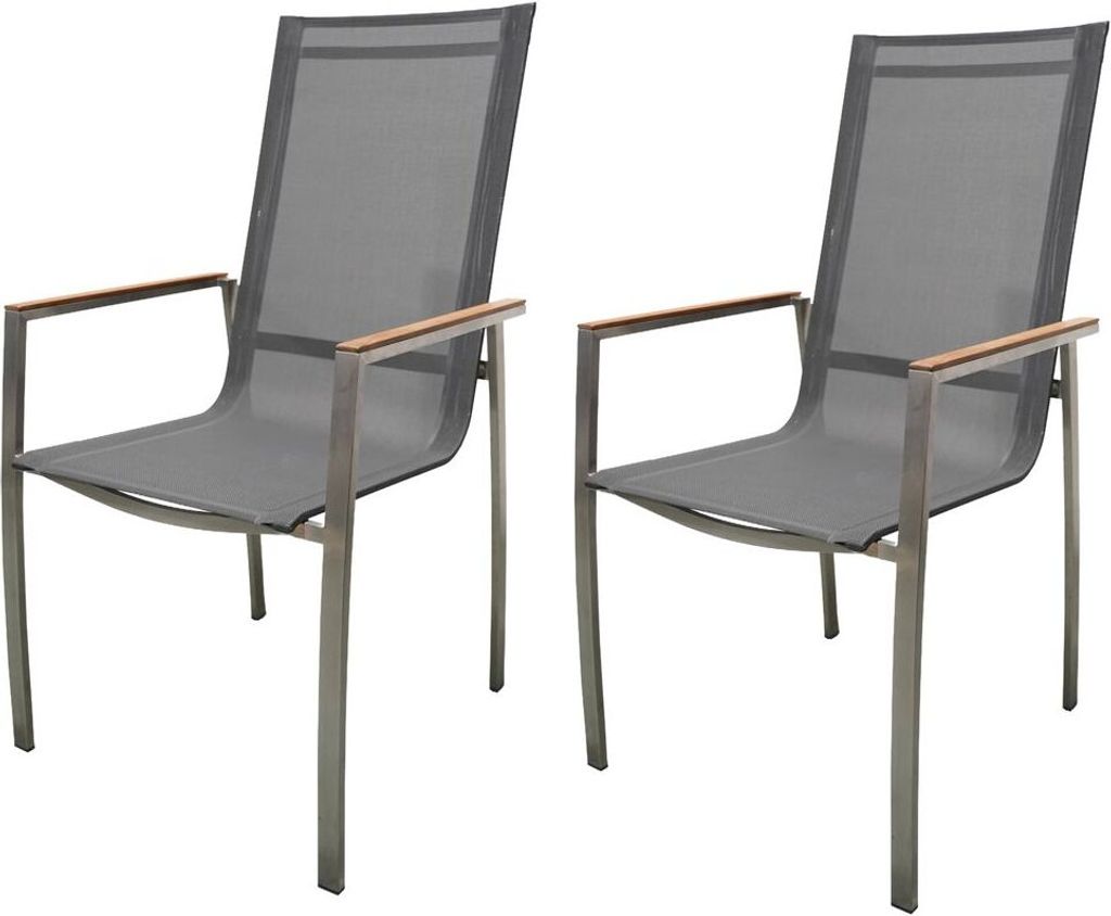 Stapelstuhl PAVIA 2er Set: Eleganter Stahlstuhl mit Teakholz-Armlehnen