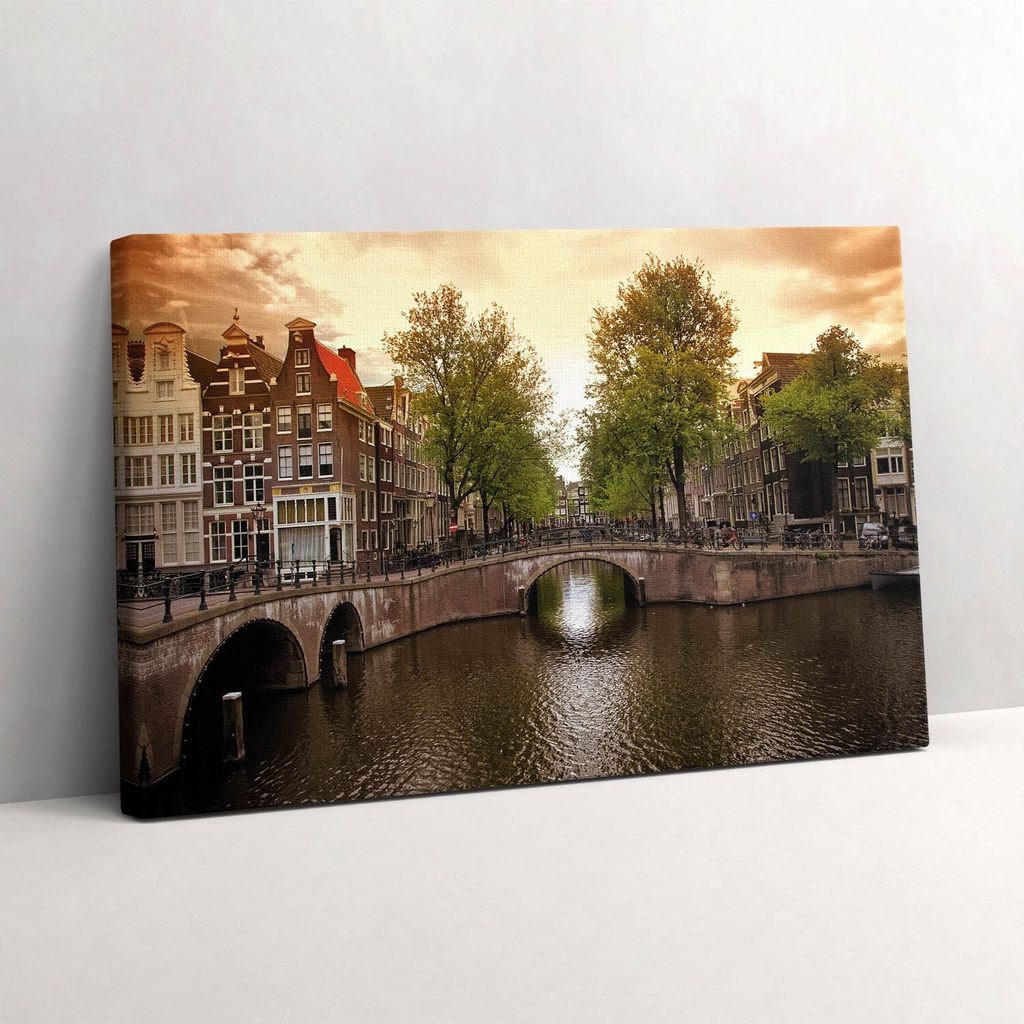 Amsterdamer Grachten innerhalb der Stadt – Leinwandbild Wandbild – 30x20 cm – Leinwandbilder – Wandbilder – Schlafzimmer – Flur