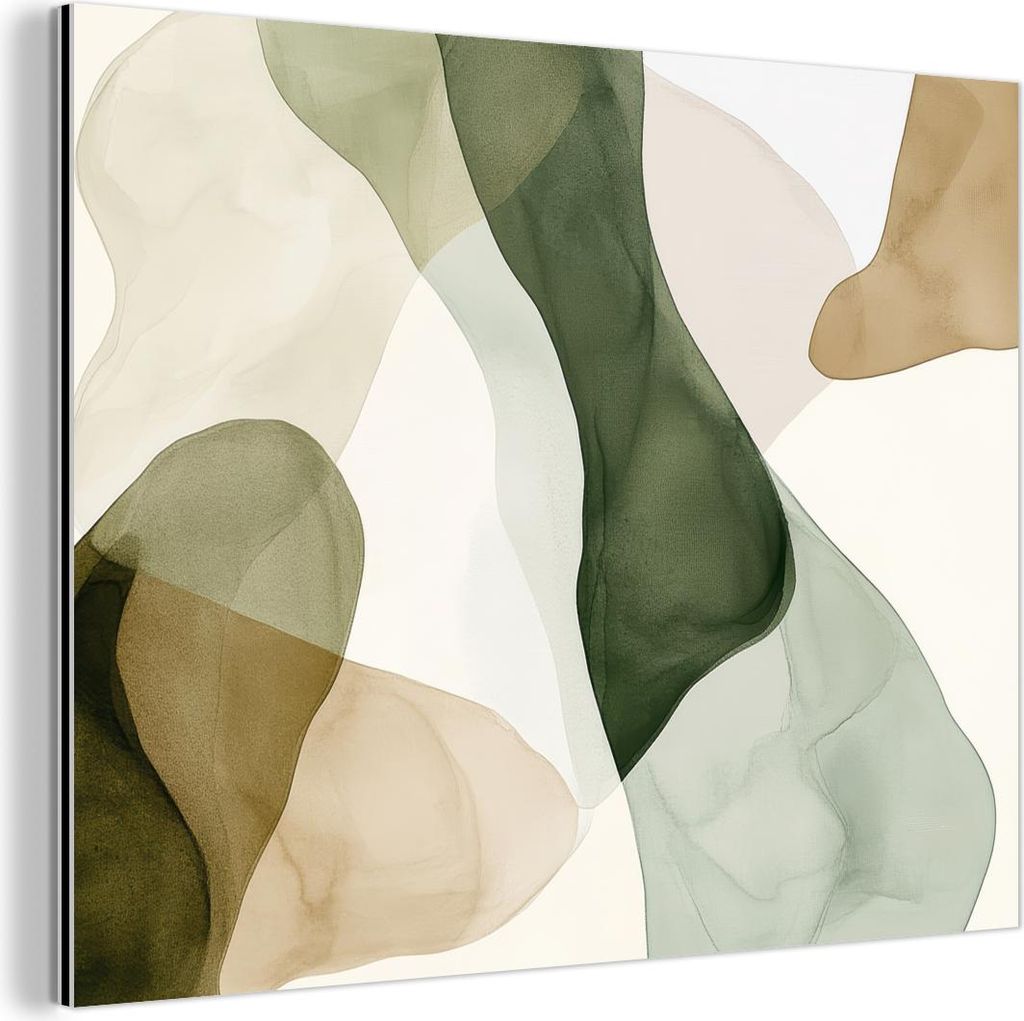 MuchoWow Wanddekoration Metall Metallbild Wandkunst 40x30 cm Japandi - Abstrakt - Grün MuchoWow Aluminium Gemälde - Dekoration Wohnzimmer