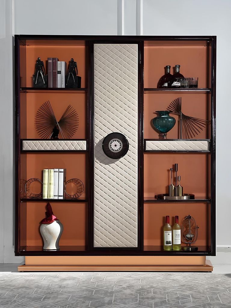 Showcase Luxury Designer Wood Leather Books Cabinets Living Study Room Real Wood