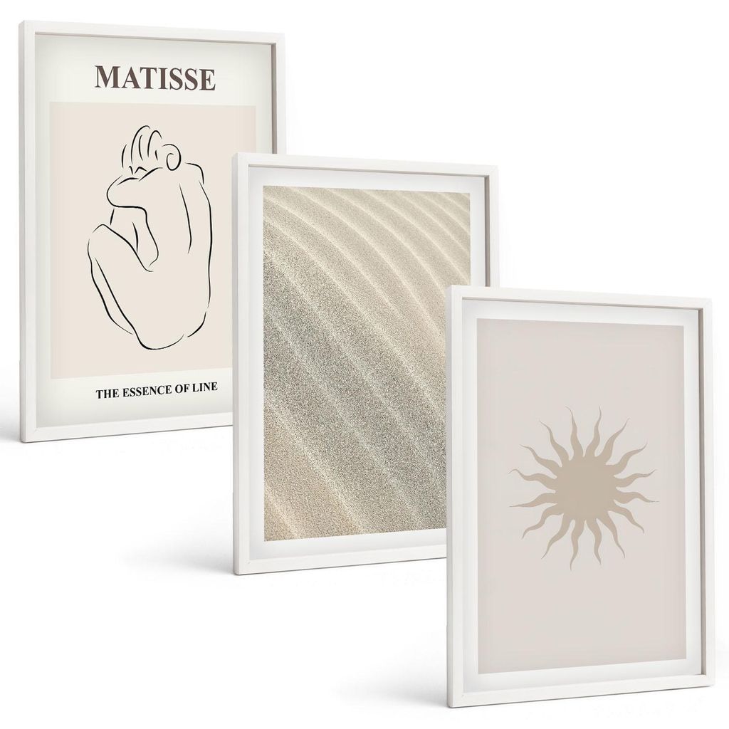 Bilder Set 3-teilig im weißen Rahmen – Wandbilder 3 Stück – gerahmte Poster für Wohnzimmer, Schlafzimmer und Flur – 40x60 cm – Minimalis...