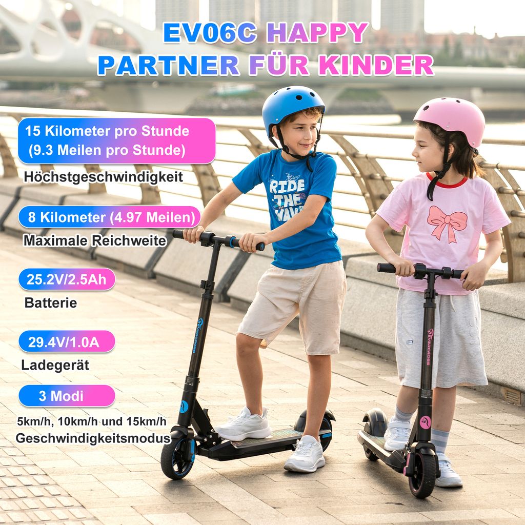 EVERCROSS Elektroroller Für Kids 6-12 Jahre - Mit Bluetooth & Bunten Lichtern