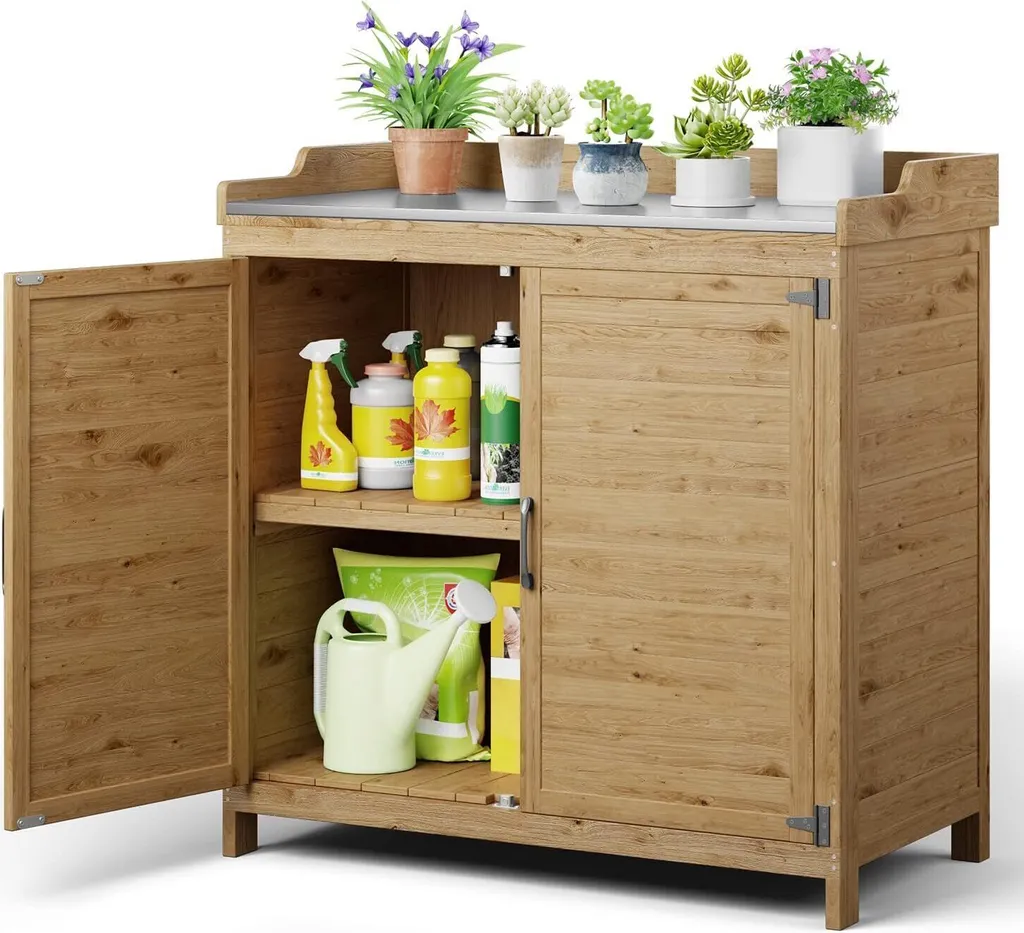Armoire de Jardin avec Plan de Travail en Bois pour Rempotage Extérieur