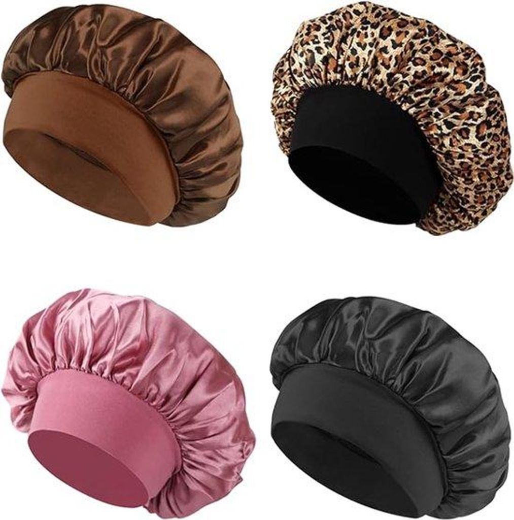 Set aus 4 Satinschlauchmützen, Schlauchmützen, Seidenschlauchmützen, Satinschlauchmützen, Duschschlauchmützen, Haarpflegeschlauchmützen für ...