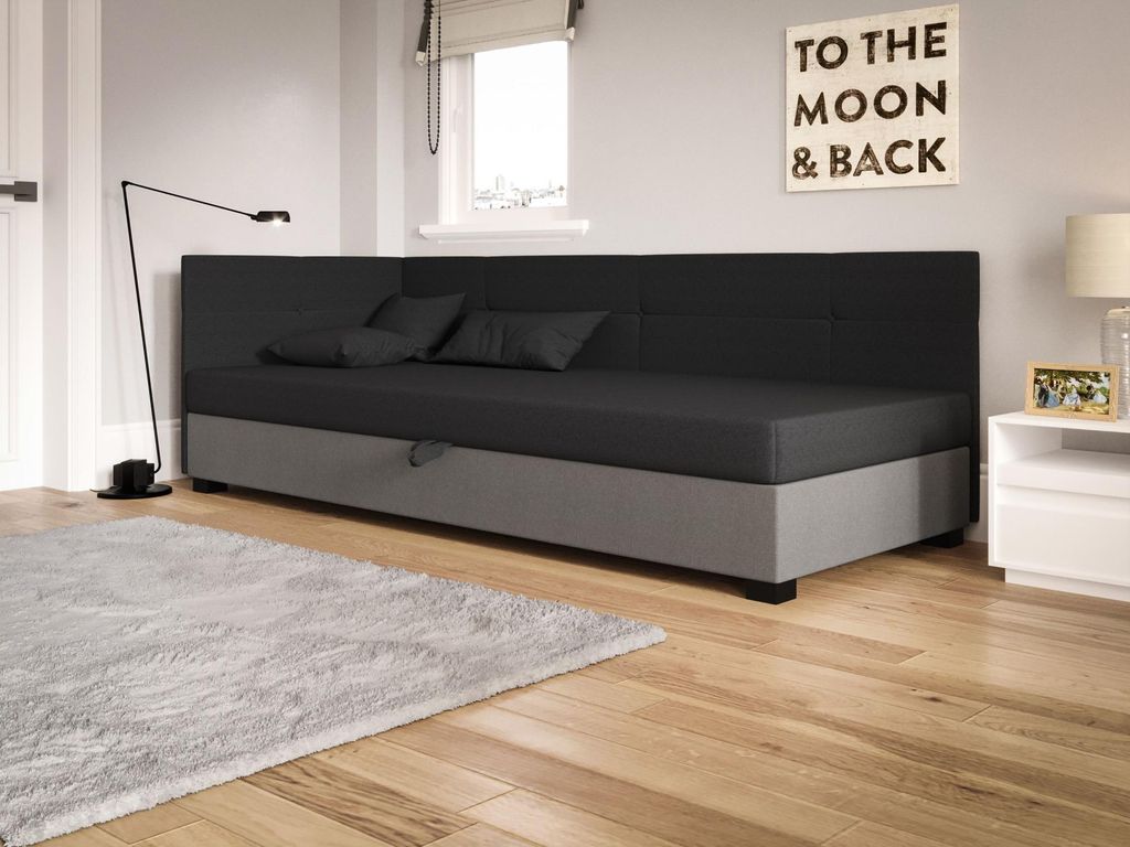 Einzelbett LOCIKA PLUS 1, gepolstert, 80x195 cm – grau/hellgrau
