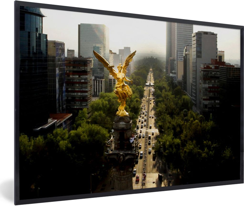 MuchoWow Gerahmtes Poster Luftaufnahme des Unabhängigkeitsengels in Mexiko-Stadt 90x60 cm - Poster mit Schwarzem Bilderrahmen Wandposter Rahmen ...