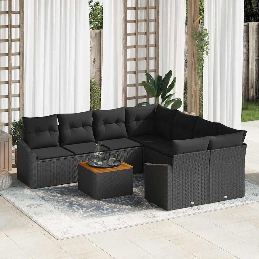 Maison Exclusive - Gartensofa-set mit Kissen 9 pcs Schwarz Poly-Rattan