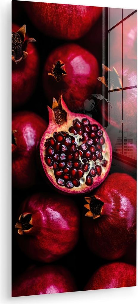 MuchoWow Glasbilder - Bilder auf Wandbild - Foto auf Glas Granatapfel - Rot - Obst 60x120 cm Wanddekoration aus Glas - Acrylglasbild - Acrylbilder ...