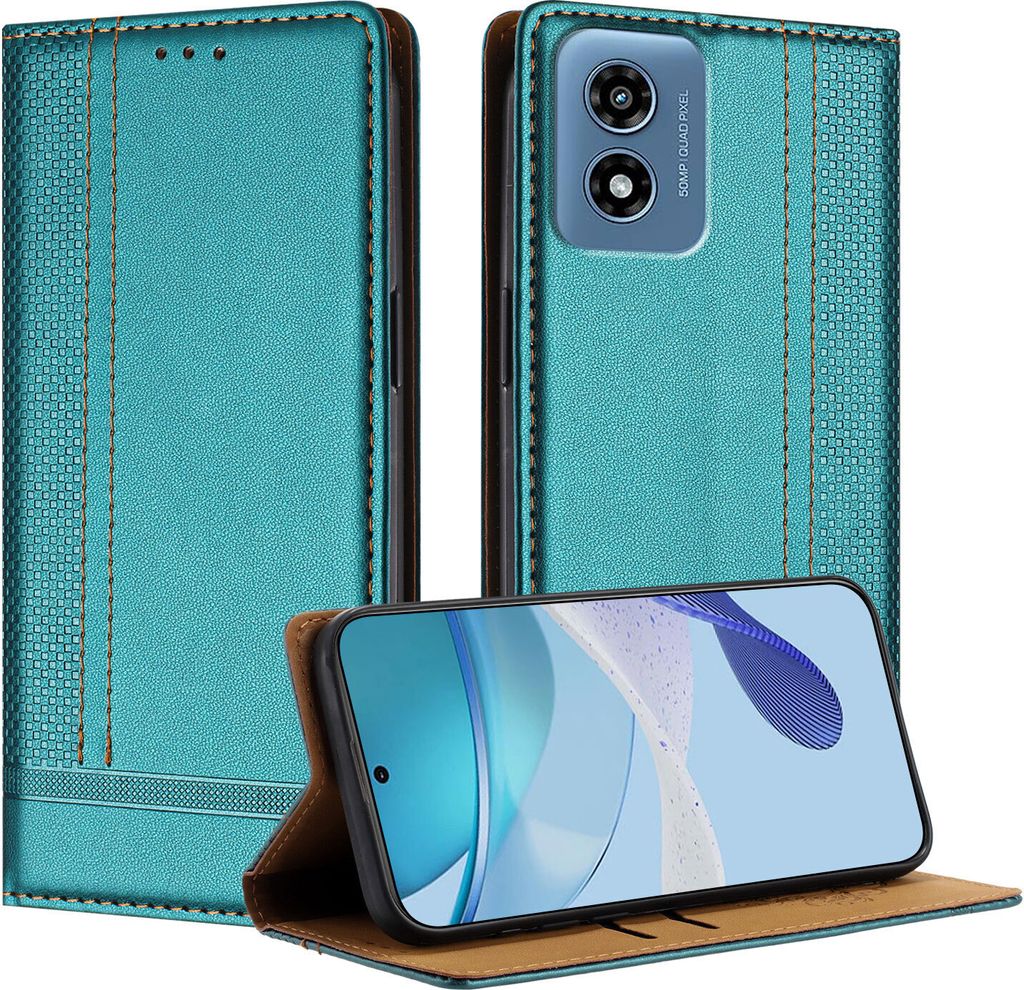 Handyhülle für Motorola Moto G Play 5G 2024 Leder Flip Klappbare Schutzhülle mit Standfunktion Grün