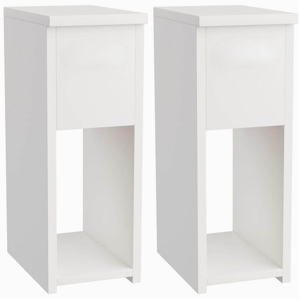 Nachttisch Beistelltisch schmal - 2er Set - Weiß - mit Schublade und Ablage - 20x30x55 cm