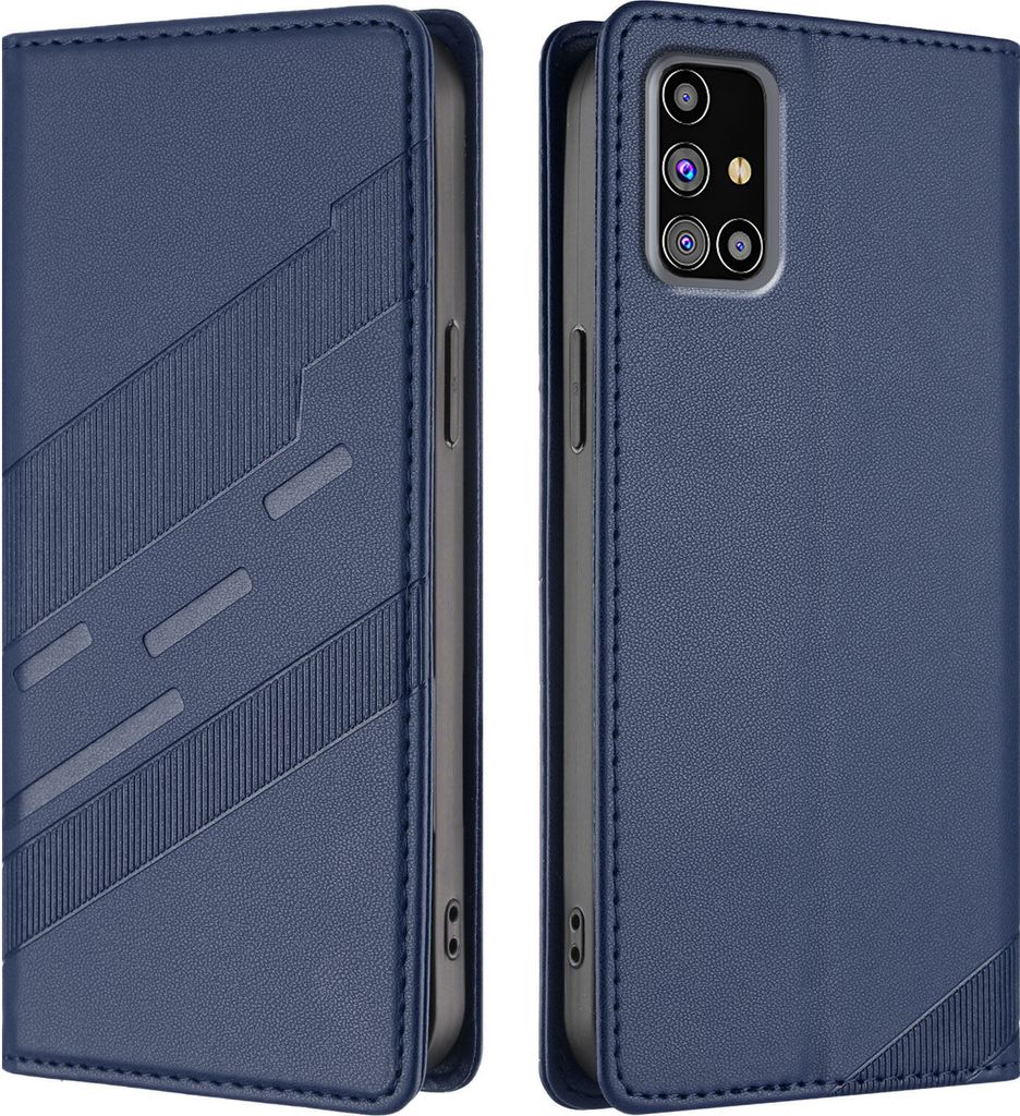 Hülle für Samsung Galaxy M31S, Kunstleder Brieftaschen Handyhülle mit Kartenfach und Standfunktion Blau