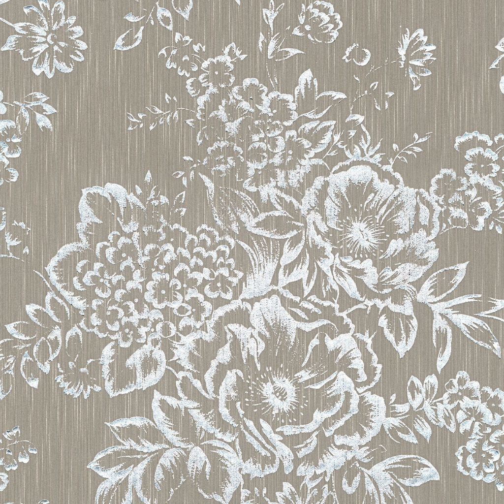 Profhome 306574-GU Blumen Tapete Floral dezent schimmernd silber braun 5,33 m2