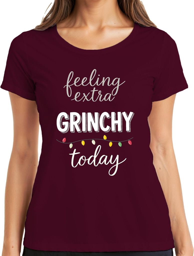 feeling extra GRINCHY today Weihnachten Grinch sarkastisch lustig Damen T-Shirt, Burgundy, XXL