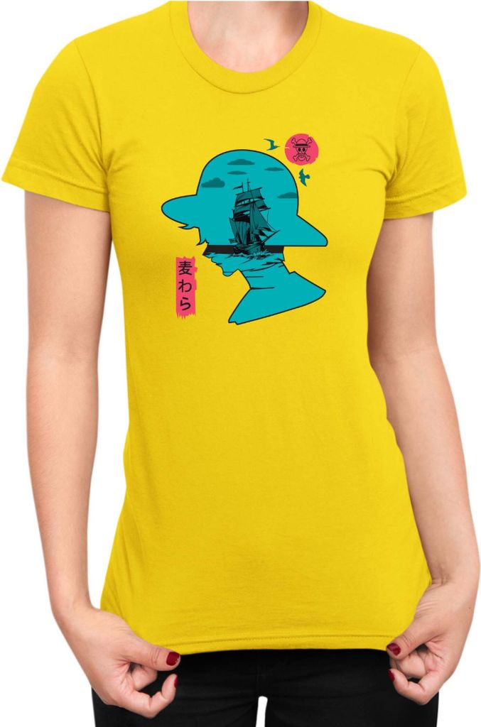 Damen T-Shirt Japan Anime Manga One Manga Piece Anime Luffy 07 Thousand Sunny, Lady M / Gelb