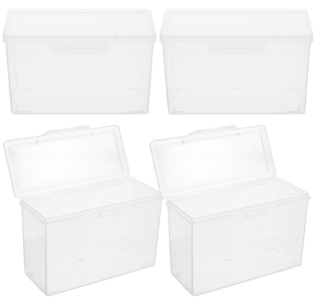 4-teiliges Fotobox-Set, transparente Aufbewahrungsbox, Kunststoff-Organizer für Fotos, Karten und kleine Dokumente, praktische Mini-Box zum Schreiben