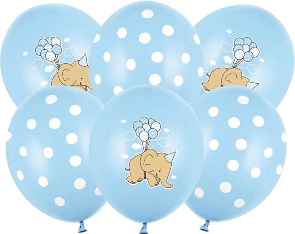 Ballons 30cm éléphant baby blue mix pour décoration baby shower et baptême
