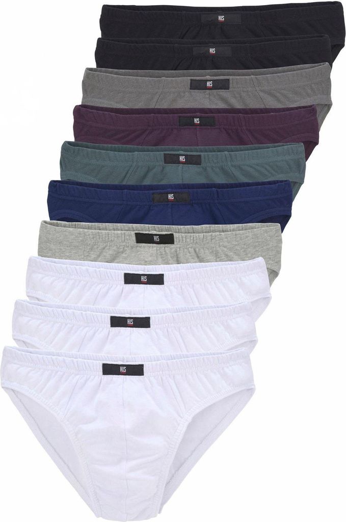 H.I.S. Slip 10 -teilig weiß, grau-meliert, blau, blau-grün, anthrazit, aubergine, schwarz Größe 7