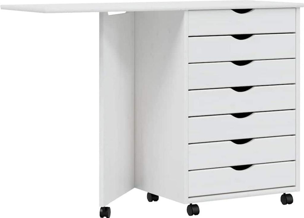 vidaXL Rollschrank mit Schreibtisch MOSS Weiß Massivholz Kiefer