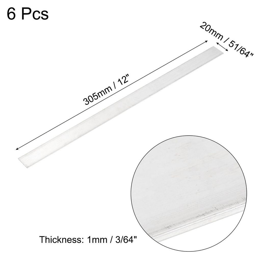 6 Stš¹ck Aluminium Flachprofil 1 x 20 mm Aluleisten Flach L?nge 305 mm Quadratischer 6061 Aluminium Flachplatte Aluschiene Schwei?bar Massiv Neuw...