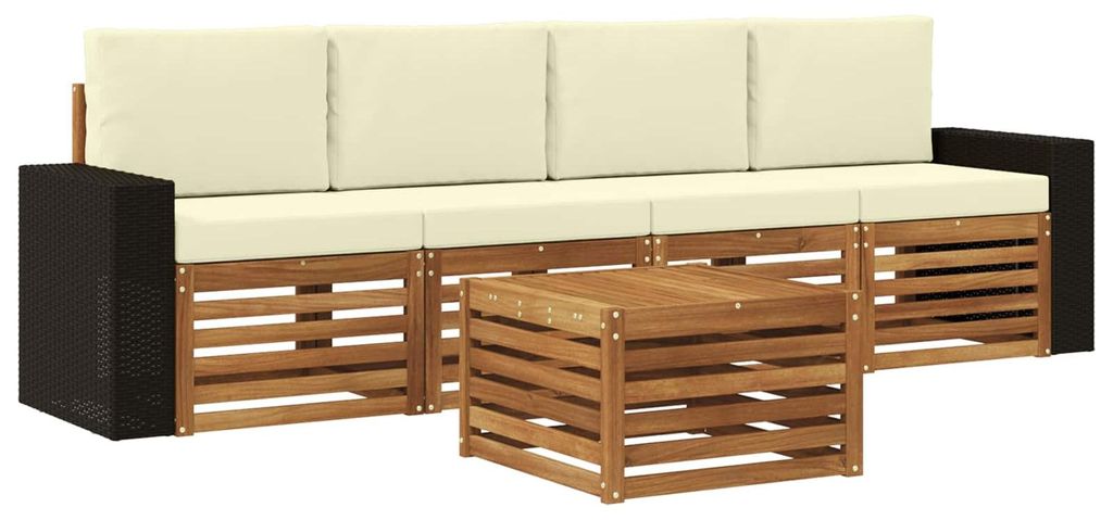 vidaXL Outdoor-Sofagarnitur 5 pcs Natur und Creme Massivholz Akazie