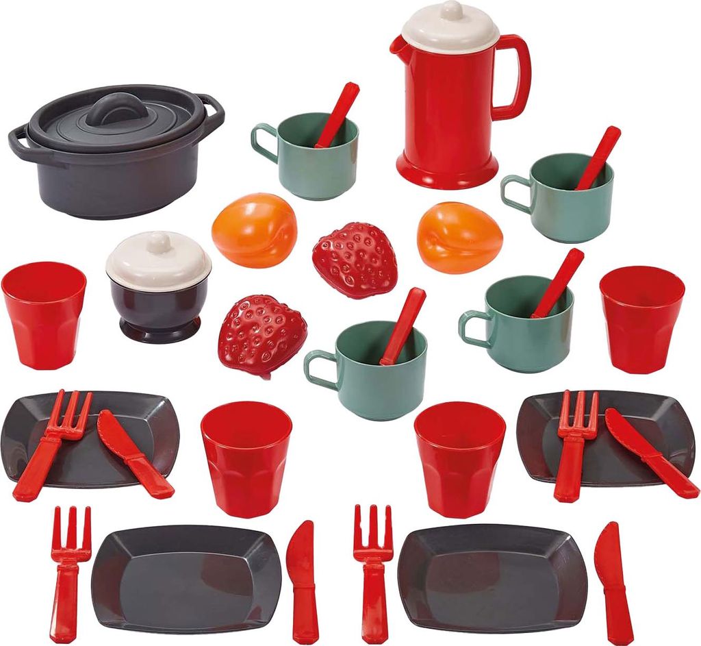 Ecoiffier 100 % Chef-Essset mit Spielessen, 34-teilig.