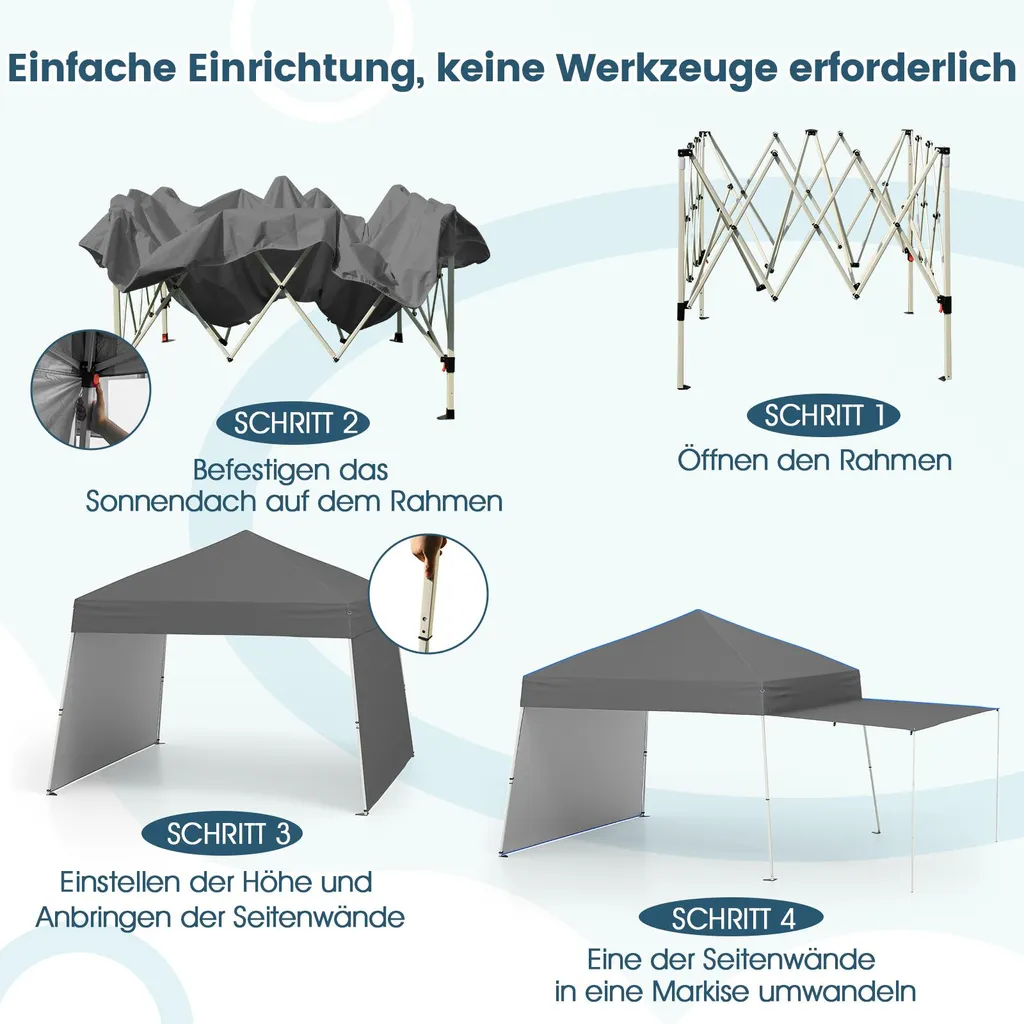 COSTWAY padiglione pop-up 430x280cm con 2 pareti laterali convertibili in tenda da sole, padiglione da giardino portatile, tenda da campeggio, tenda per feste all'aperto grigio - 7