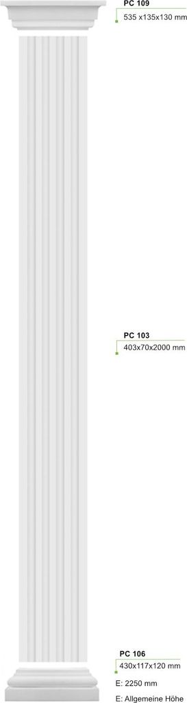PRESTIGE DECOR Pilaster 2250x535x135mm Halbsäule Kunstharzputz weiß, Fassadenverkleidung außen Wandverkleidung innen Wandpfeiler (Komplettset 1,...