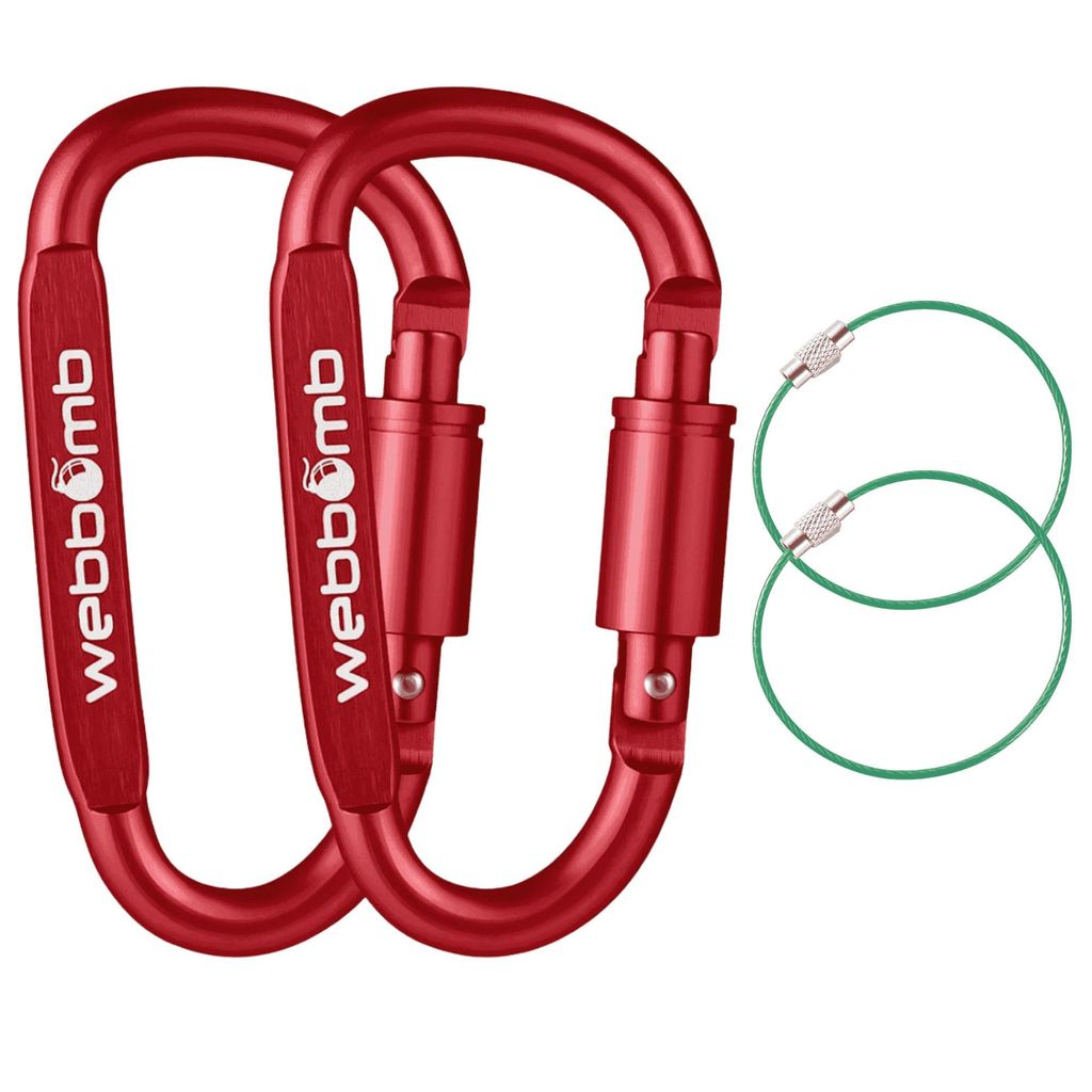 WEBBOMB® 2x Karabiner Haken mit Schraubverschluss 80mm ROT Produktbild 