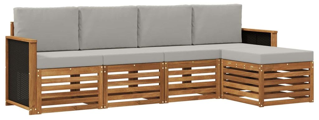 vidaXL Outdoor-Sofagarnitur mit Kissen 5 pcs Natürlich und Hellgrau