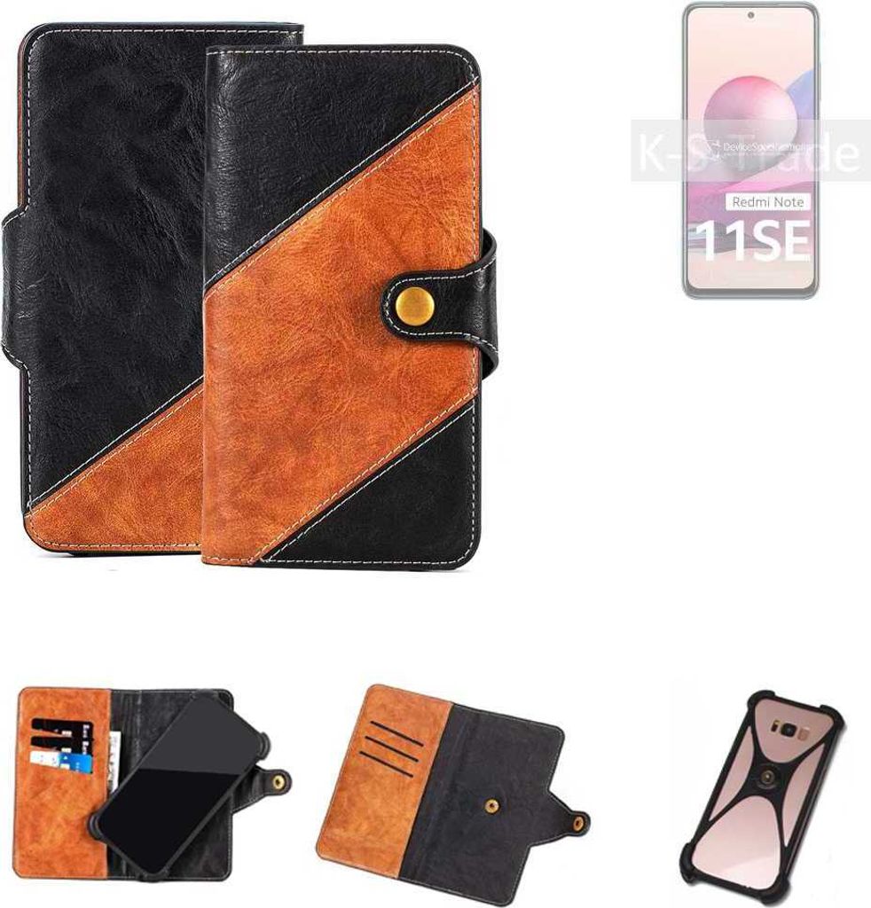 K-S-Trade Handyhülle Schutzhülle Bookstyle Case Wallet-Case kompatibel mit Xiaomi Redmi Note 11SE India Handy Cover Bumper Klapphülle schwarz