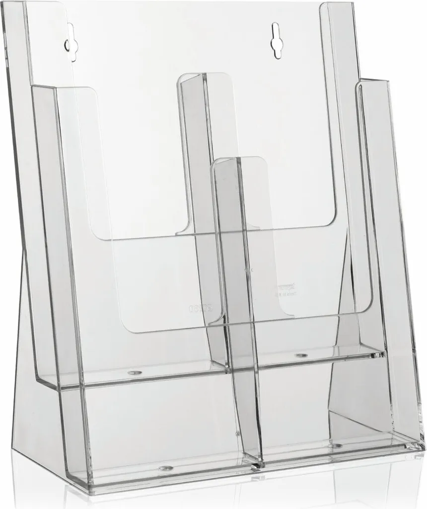Porte-flyers 4 cases sur 2 niveaux pour documents DL format 1/3 A4