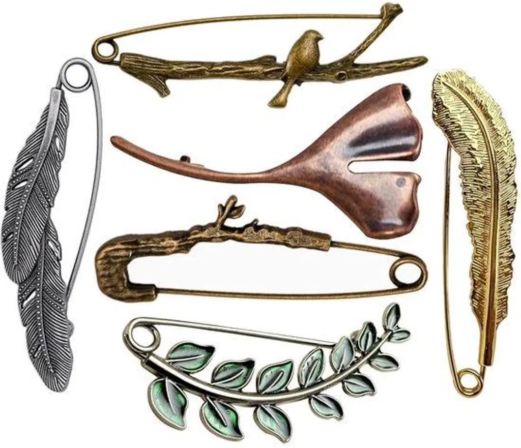 Épingles de sûreté rétro Ginkgo - lot de 10 broches élégantes dorées