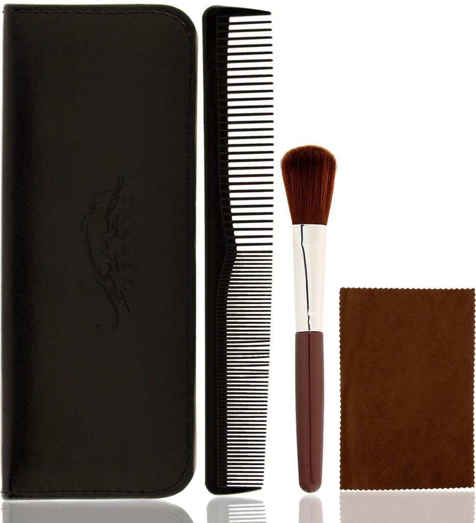 Geparden-Set Etui für Scheren und Zubehör + Kamm + Bürste + Stoffetui für Friseurscheren und Friseurklingen für Salon und Zuhause