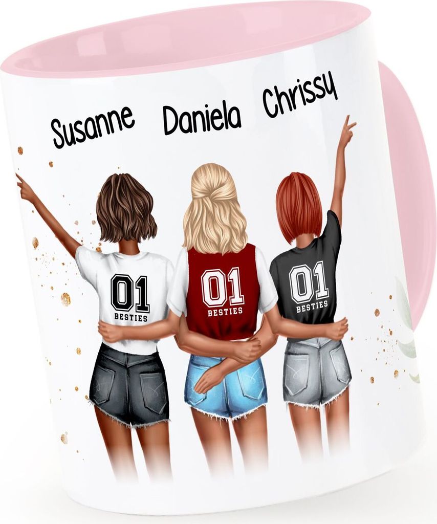 Tasse Beste Freundinnen 3 personalisiert Geschenk Freundschaft Frauen BFF Best Friends SpecialMe rosa Keramik-Tasse
