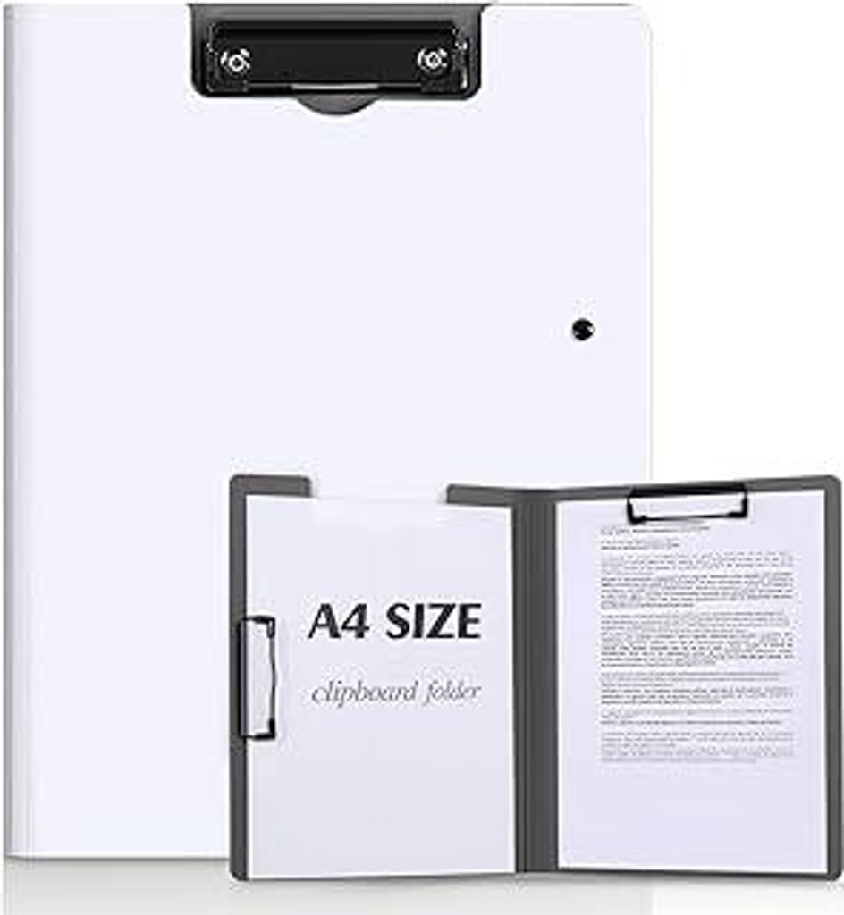 KONVINIT Mappe mit Klemmbrett Clipboard Folder für DIN A4 Klemmbrettmappe mit 2 Klemmen,Schreibbrett für Büro/Schule/Zu Hause,weiss