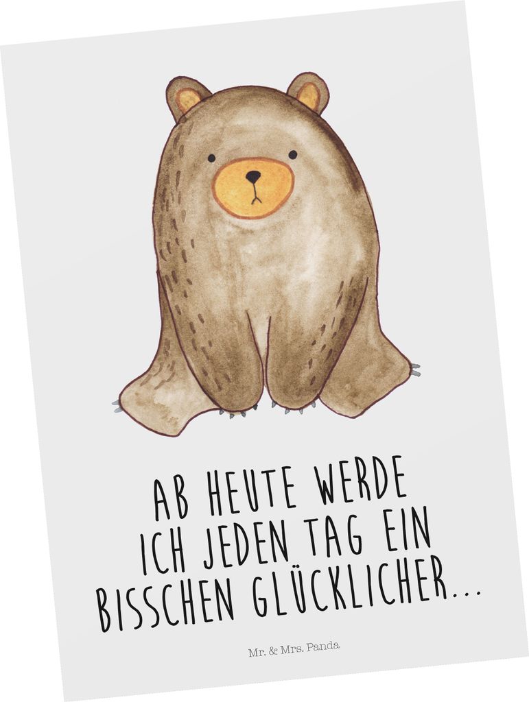 Mr. & Mrs. Panda Ansichtskarte Bär sitzend - Weiß - Geschenk, Kunstkarten, Postkarte, bildkarte, Postkarten, Ansichtskarten, Grußkarte, Teddy