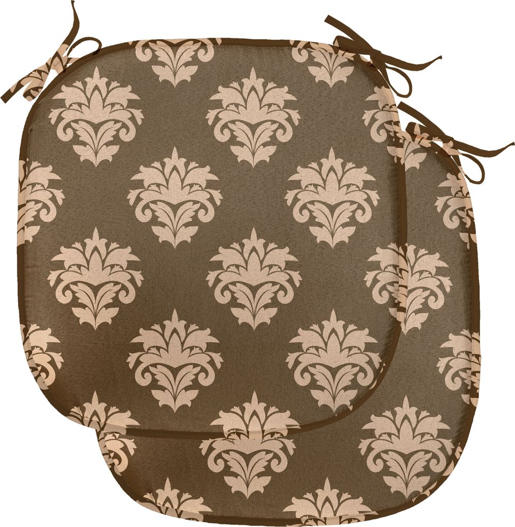 ABAKUHAUS Damast Polster für Esszimmerstühle, Retro antike Motive, Dekoratives wasserfestes Kissen mit Riemen für Küchensitze, 40 cm x 40 cm-2e...
