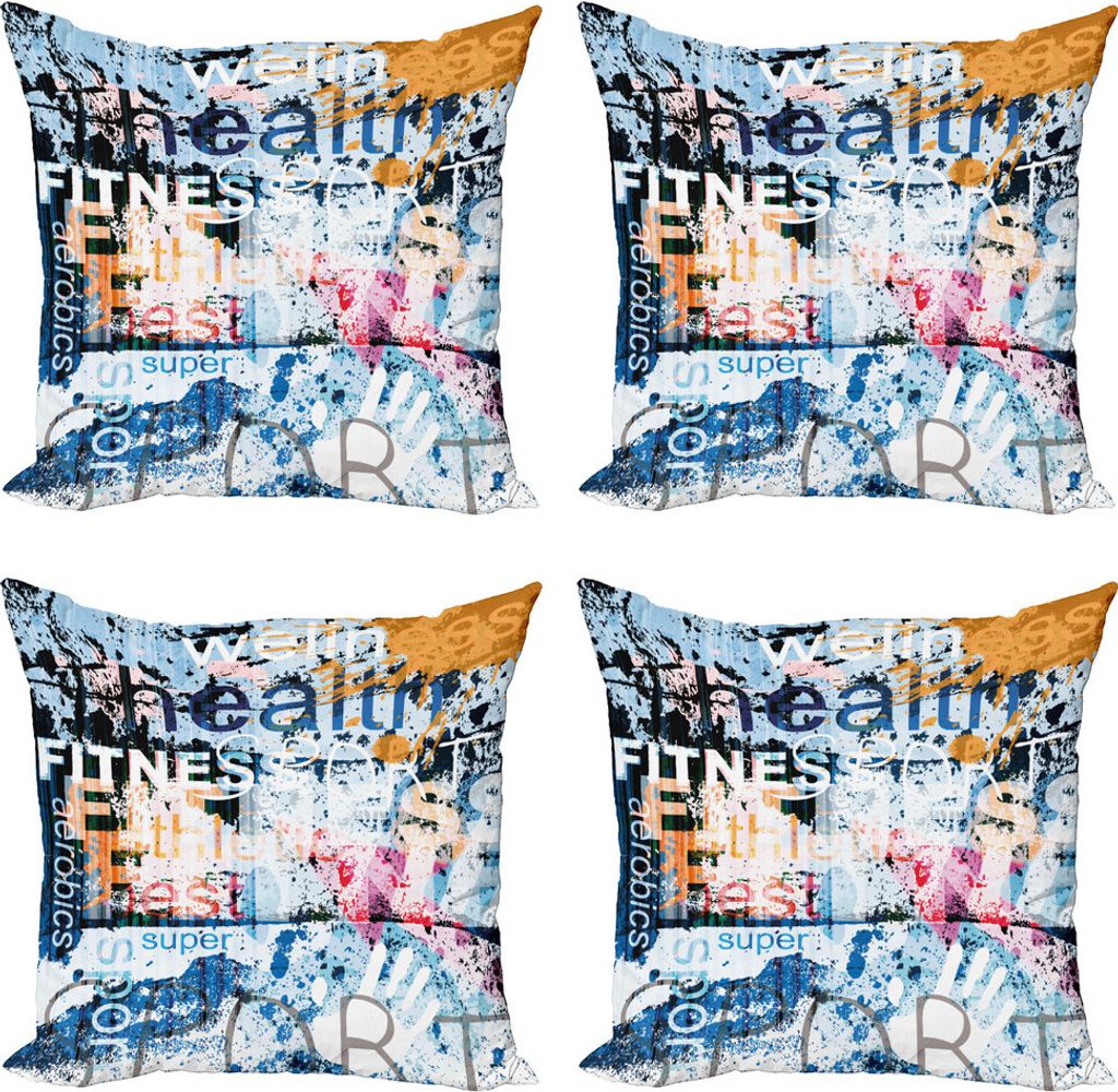 ABAKUHAUS Fitness Kissenbezug Set (4 Stück), Gesundheit Aerobic Wörter, Moderner Doppelseitiger Digitaldruck, 45 cm x 45 cm, Mehrfarbig