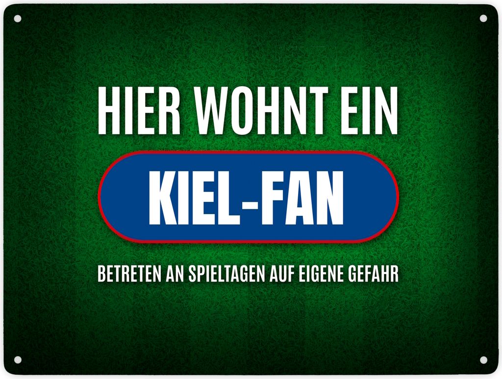 Hier wohnt ein Kiel-Fan Metallschild XXL mit Rasen Motiv Produktbild 