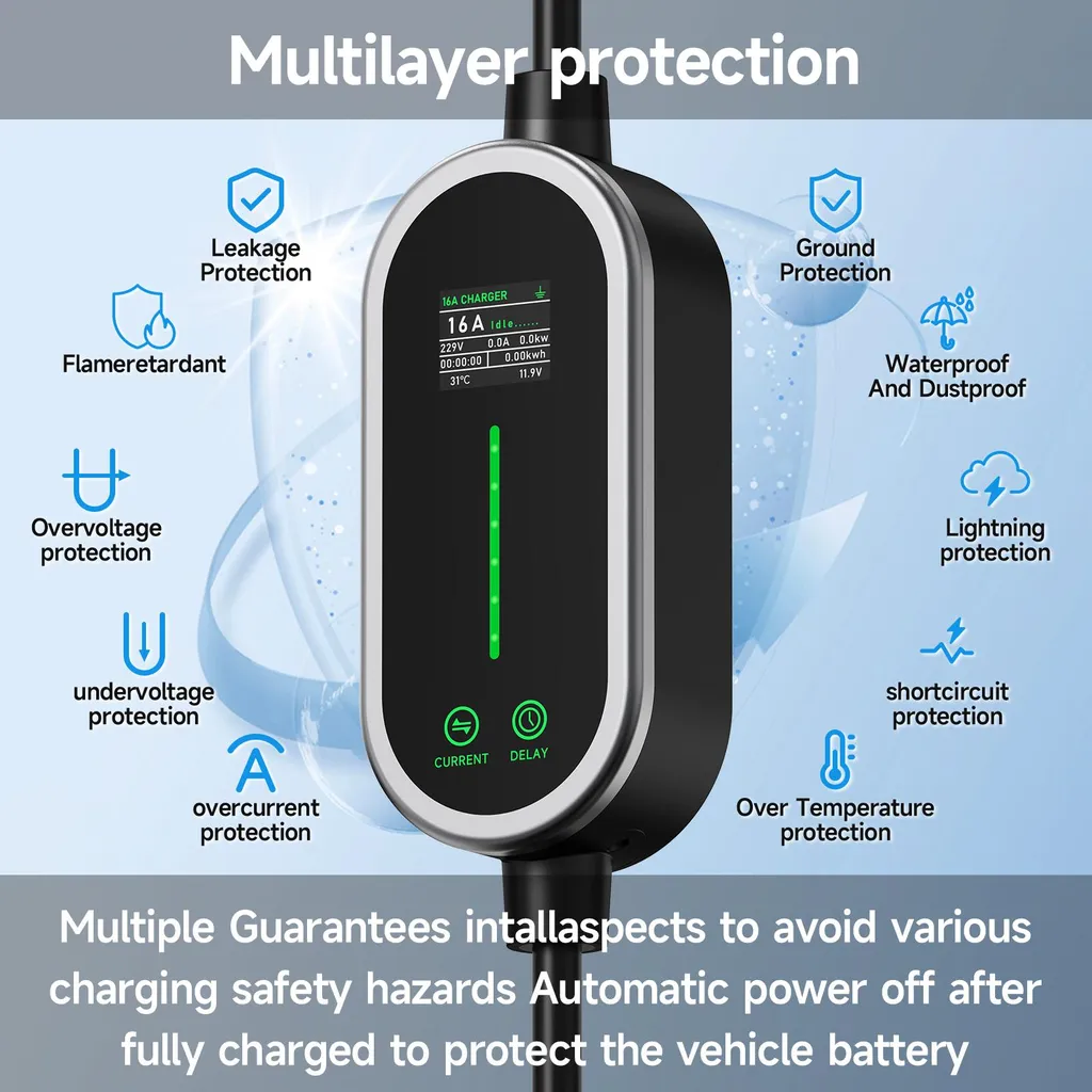 Chargeur EV portable Type 2 avec application mobile et câble de 5 mètres