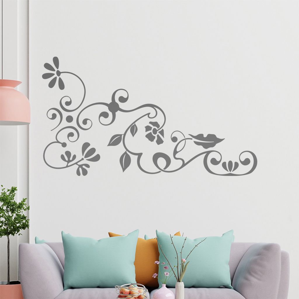 Eckeornament -Blüten - Tribal Wandtattoo in 6 Größen - Wandaufkleber Wall Sticker - Dekoration, Küche, Wohnzimmer, Schlafzimmer, Badezimmer
