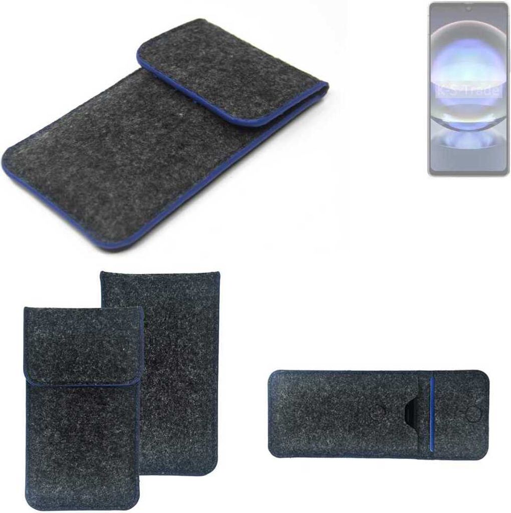 K-S-Trade Handy-Hülle Schutz-Hülle kompatibel mit Sharp Aquos R8 Filztasche Pouch Tasche Case Sleeve Filzhülle dunkelgrau, blauer Rand