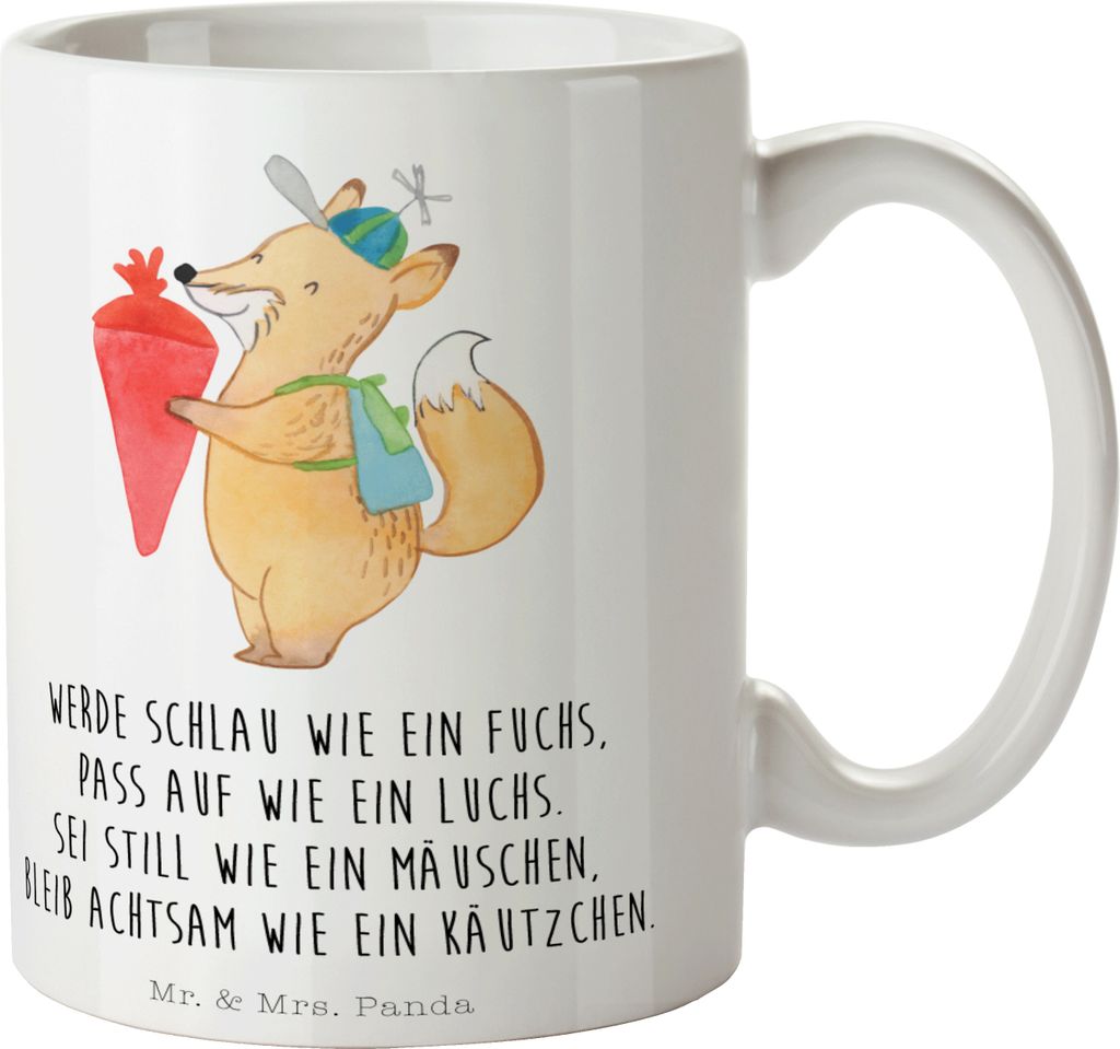 Mr. & Mrs. Panda Becher Fuchs Schulkind - Weiß - Geschenk, Tasse, Kaffeetasse, Teetasse, Kaffeebecher, Teebecher, Lustige Sprüche, keramik