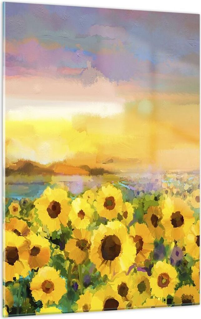 Bilder auf glas - Einteilig - Sonnenblumen Blume - 50x70cm - Glasbilder - Wandbilder - Bilder - zum Aufhängen bereit - Wanddekoration aus Glas - G...