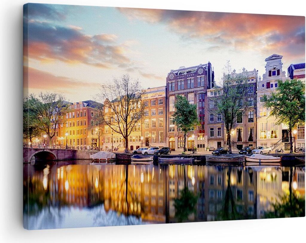 Bild auf Leinwand - Leinwandbild - Holland Kanal - 70x50cm - Wand Bild - Wanddeko - Wandbilder - Leinwanddruck - Bilder - Kunstdruck - Wanddekorati...