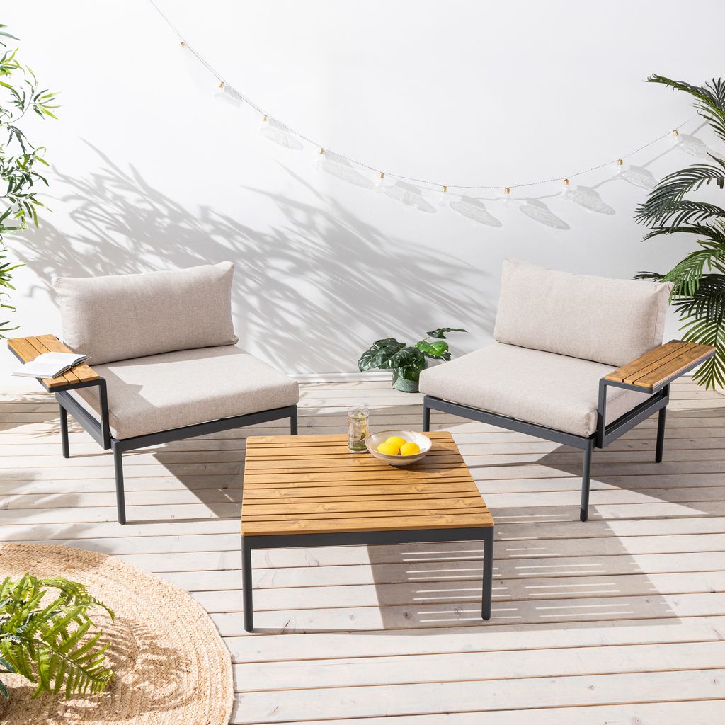 riess-ambiente Outdoor Lounge Sitzgruppe MOBILE MODULAR 240 cm anthrazit greige inkl. Kissen